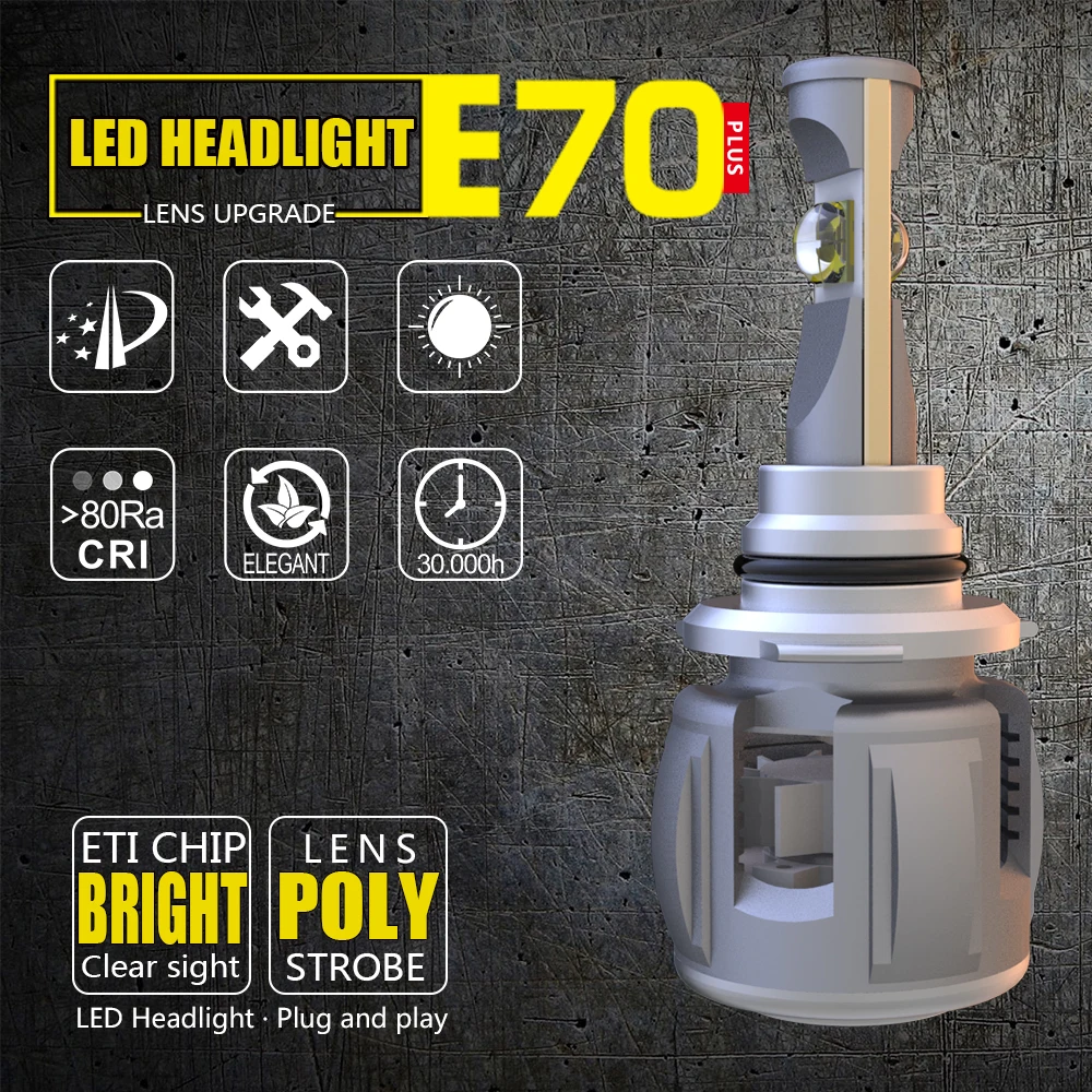 1 комплект 9005 HB3 60 Вт 6000LM E70 светодиодных фар передние линзы лампы ETI 70 4SMD чипы турбо
