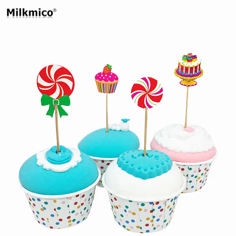 24pcs Candy Cake Toppers Lovely Cupcake Picks Toppers For Kids Baby