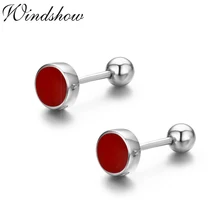 4 цвета, милые красные круглые 925 пробы серебряные серьги-гвоздики с завинчивающейся задней частью для женщин, девочек, детей, ювелирные изделия для пирсинга Orecchini Aros Aretes