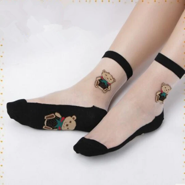 YRRETY/прозрачные носки с милым рисунком кота для женщин и девочек; летние короткие носки с забавными животными; Новое поступление года; женские носки с принтом - Цвет: Skin two bears
