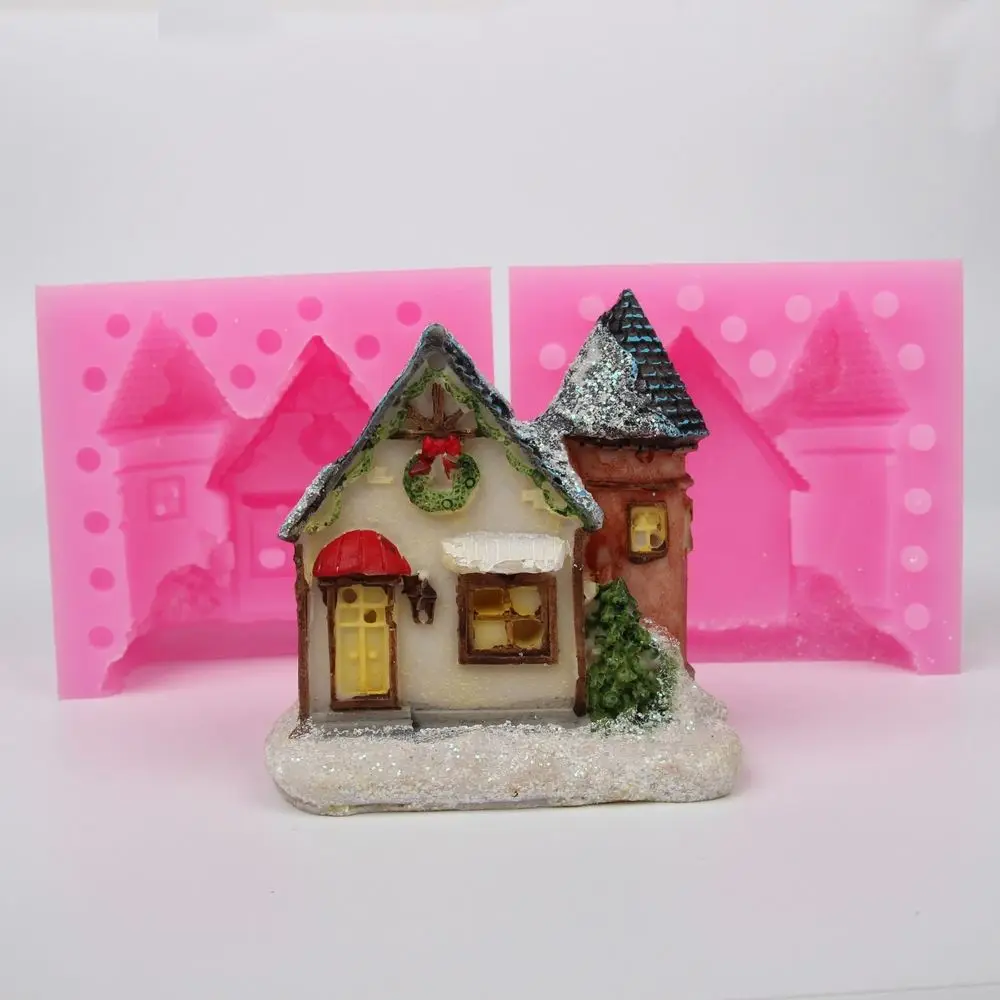 Christmas candle mold 3D building Display Home Decoration Craft Ceramic Clay House gypsum Silicone Mold