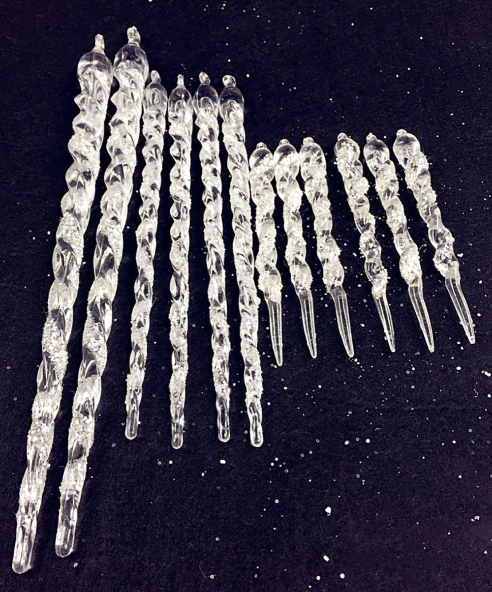 (Pack of 12) Clear Acrylic Hanging Icicle Ornaments for Christmas Tree