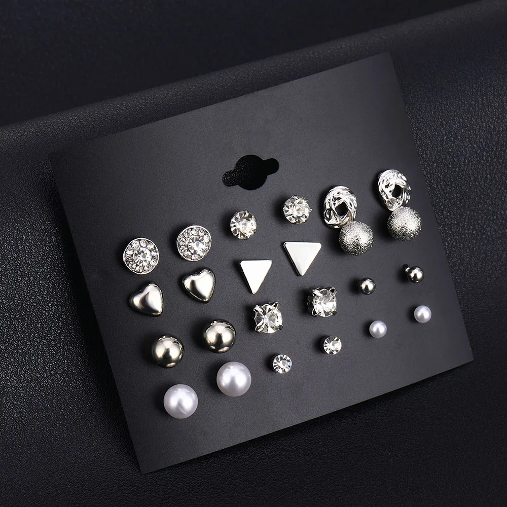 VKME12 двойные/набор сережек женские в форме сердца Квадратные серьги с кристаллом, подходят для женщин перфорированные имитация жемчуга