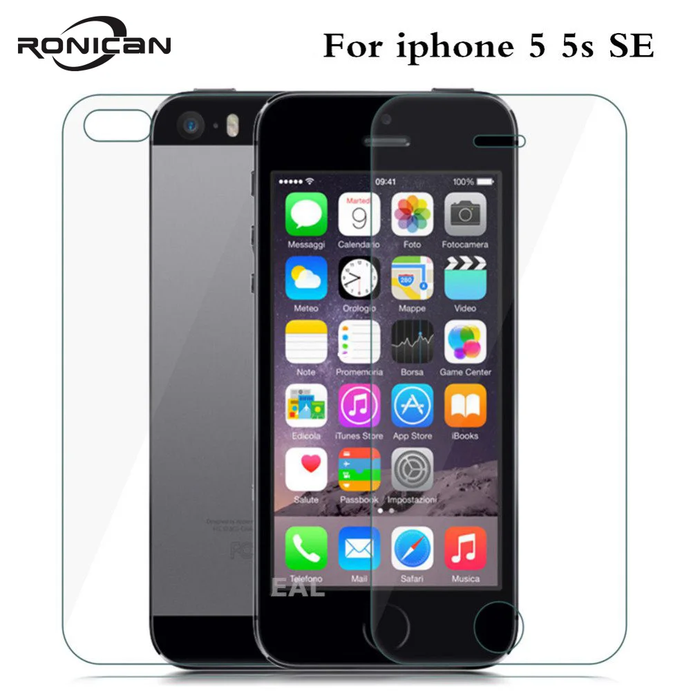 

2PCS= Front + Back Premium Tempered Glass for iPhone 5 5S SE Anti-scratch 9H 0.26mm 2.5D Screen Protector Film for iPhone 5s SE