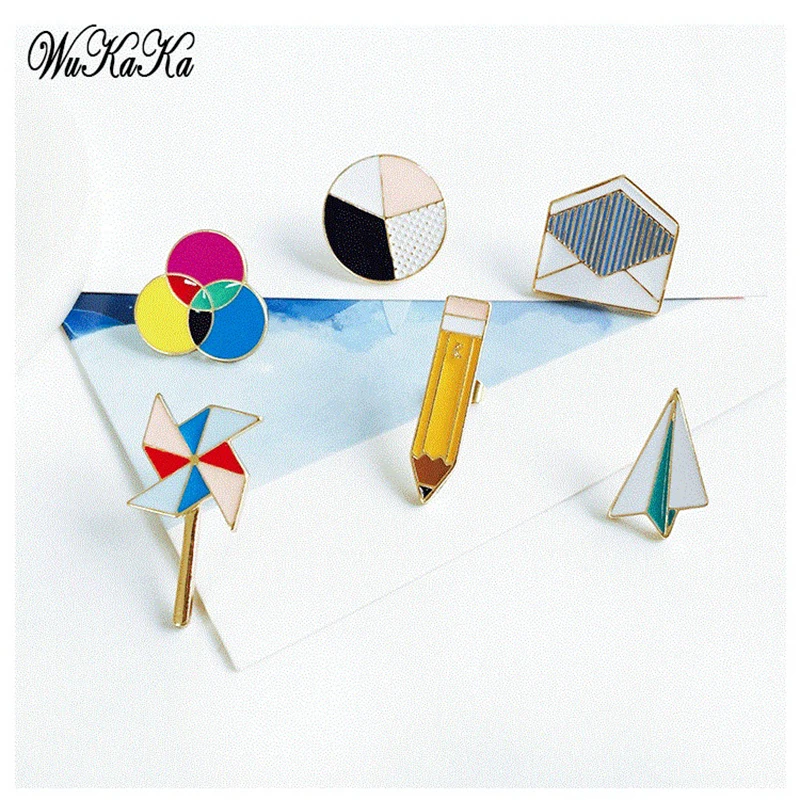 

3-6 PCs 1 Set Cartoon Brooch Set Cute Jeans Paper Plane Windmill metal pin badges backpack Enamel pins