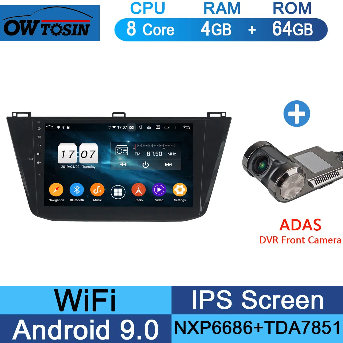 10," ips 8 ядерный 4G+ 64G Android 9,0 автомобильный dvd-плеер для Фольксваген Tiguan L gps навигация радио попугай BT DSP - Цвет: 64G Adas Camera