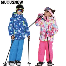 2019 crianças terno de esqui crianças marcas à prova de vento à prova dwindproof água quente meninas e meninos neve definir inverno esqui e snowboard jaqueta calças(China)
