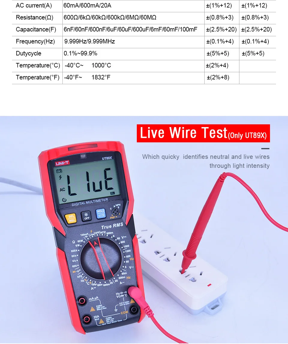 UNI-T UT89X/UT89XD true RMS цифровой мультиметр 20A Высокоточный цифровой мультиметр NCV/конденсатор/Триод/температура/светодиодный тест