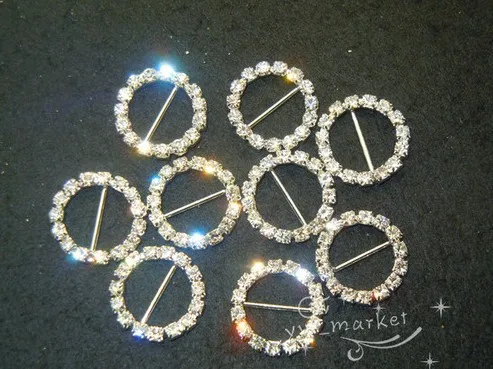 

50 Pcs 33mm Round Rhinestone Buckle Invitation Ribbon Slider Wedding Supply (2972)