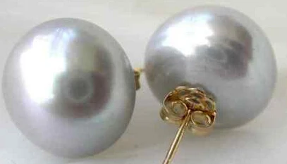

free shipping 13377 GRAY ROUND FRESHWATER PEARL STUD EARRING 14K