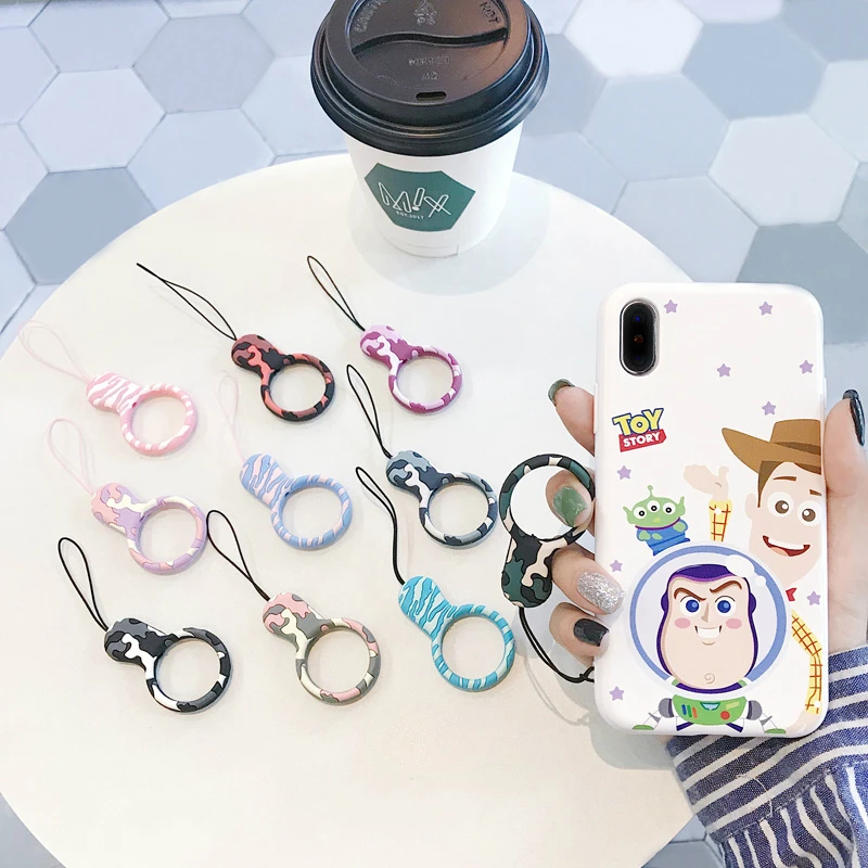 

Universal Mobile phone rope soft Silicone finger ring strap Camouflage key ring pendant anti-fall Phone Lanyard DIY