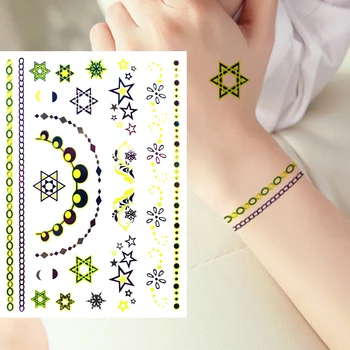 

2pcs Luminous Flash Tattoo Metallic Green Silver Tattoo Temporary Jewelry Necklace Tatoo tatuagem tatuaje Body Art