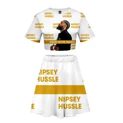 Nipsey Hussle Basic 3D уличный летний пупок с коротким рукавом + короткая юбка повседневные комплекты для женщин 2 Pic Юбки наборы хипстер KPOP крутые