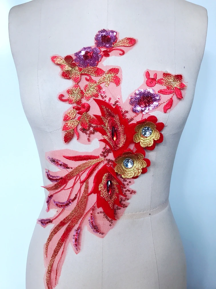 Red lace applique sew on Water soluble embroidery lace trim patches 40