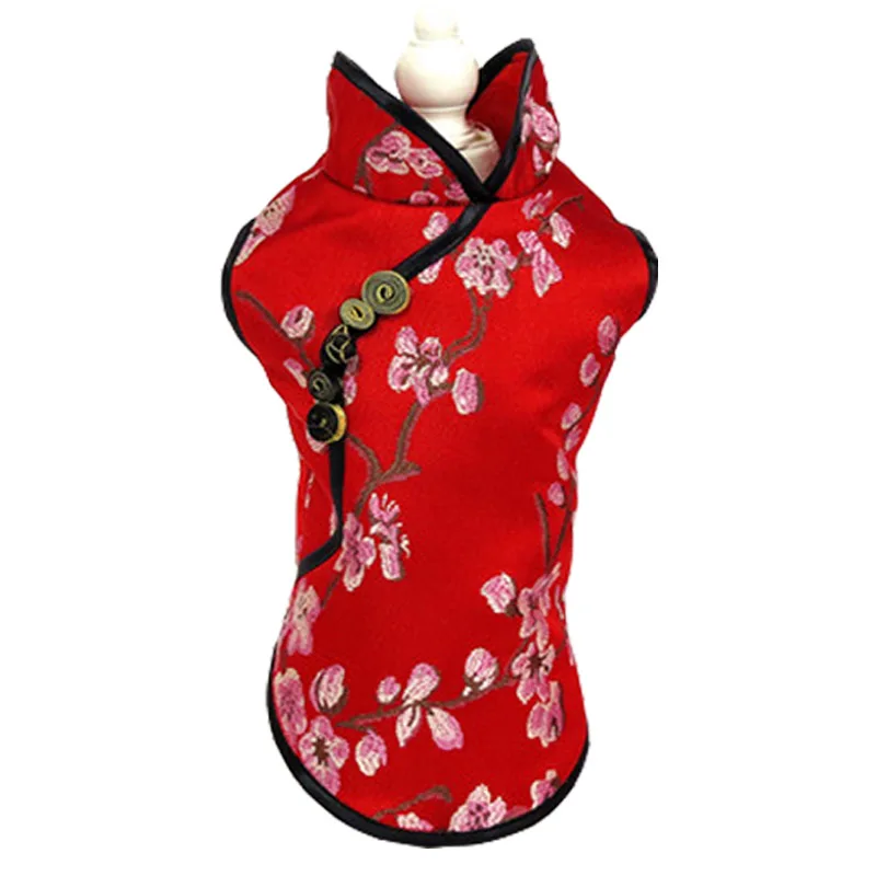 Летняя одежда для собак Cheongsam Одежда для домашних собак одежда с вышивкой для маленьких и средних собак китайский стиль Одежда для домашних животных для собак и кошек