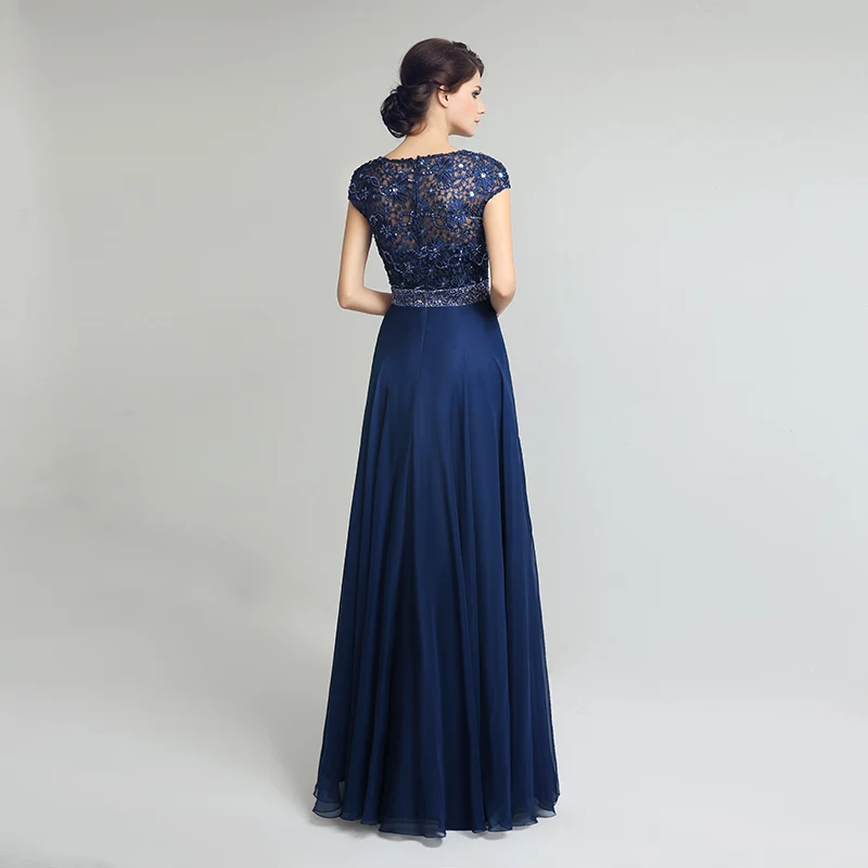 Темно-синие платья с рукавами-крылышками для матери невесты шифоновое платье с поясом и оборками на спине, вечернее платье OL261