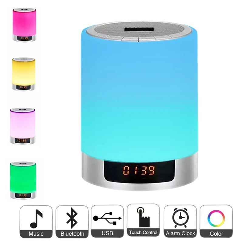 

EAAGD LED Alarm Clock with Wireless Bluetooth Speaker, Touch Sensor LED Bedside Lamp + Dimmable Warm Light & Color Changing