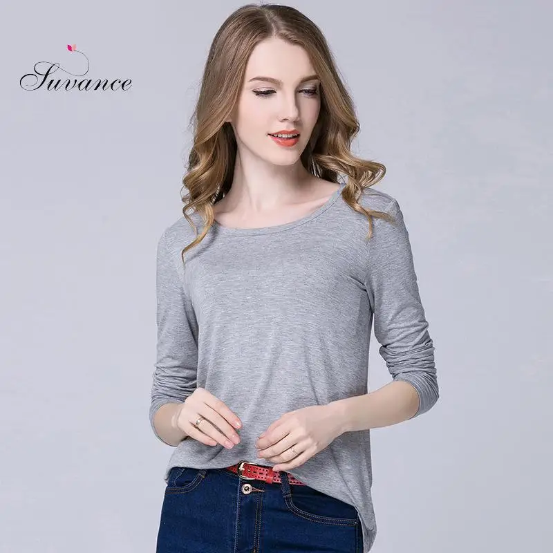 

Autumn Long Sleeves Pure Color Modal Loose O Neck Plus Size S-4xl Quality Brand All Match Casual Women Tops