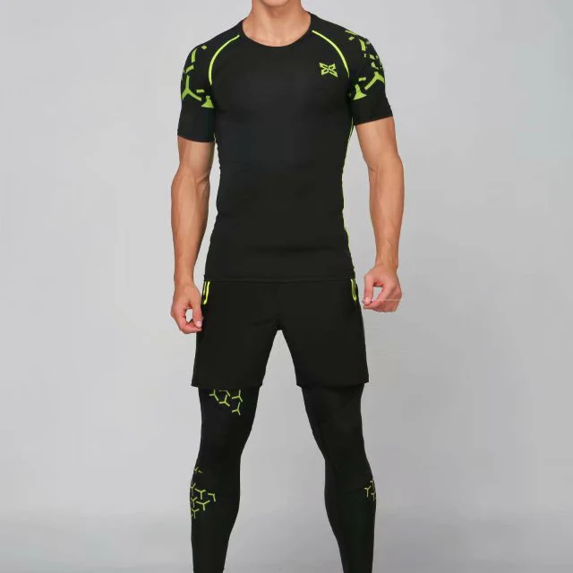 Мужской фитнес-набор из 3 предметов с коротким рукавом спортивные колготки спортивная мужская одежда для бега компрессионная одежда для занятий спортом - Цвет: Model 4