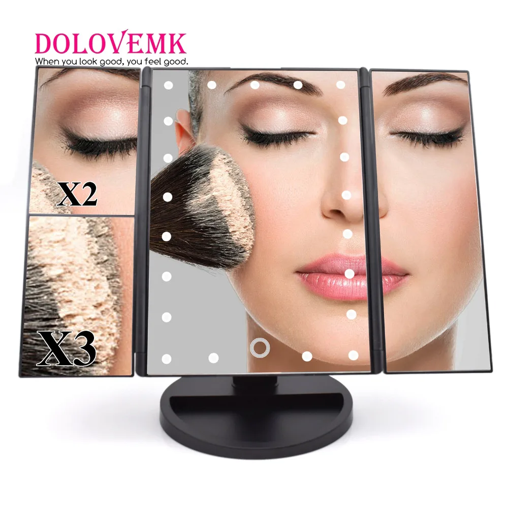 Dolovemk трехскладное регулируемое зеркало для макияжа с увеличением 1X/2X/3X