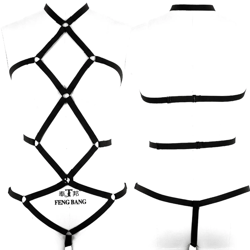 

Women Harness Bra Elastic Strappy Hollow Out Full Body Harness Sexy Caged Bra Cupless Bra Crop Top Bralette Lingerie Set