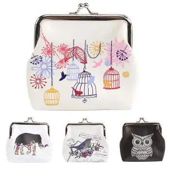 

Hot Owl Elephant Birdcage Print Kiss Lock Clutch Bag Coin Purse Women Mini Wallet