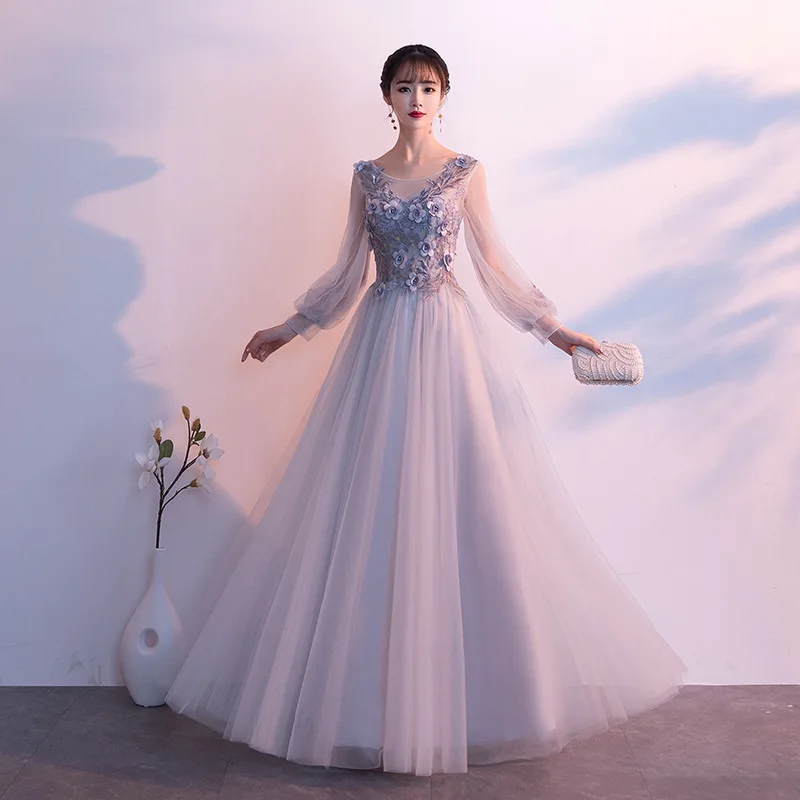 Элегантный серый Азии в китайском стиле с вышивкой длинное платье Vestidos Чино Восточный Ципао вечернее платья Классические Вечерние Платье Размеры XS-3XL