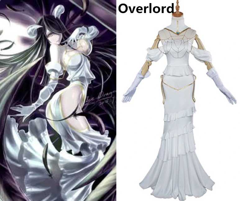 Персонаж Аниме Overlord albedo высококачественное белое сексуальное платье с рогом