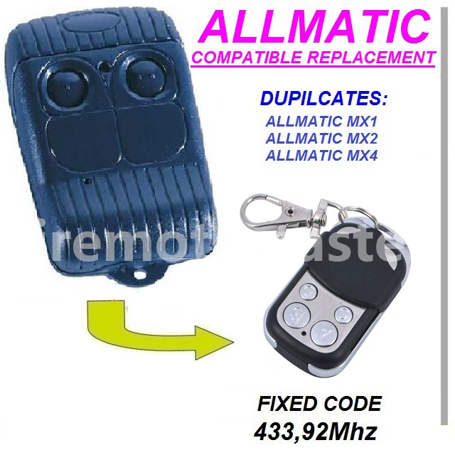 

Top quality ! ALLMATIC AEMX1, AEMX2, AEMX4 replacement remote control/garage door opener/transmitter