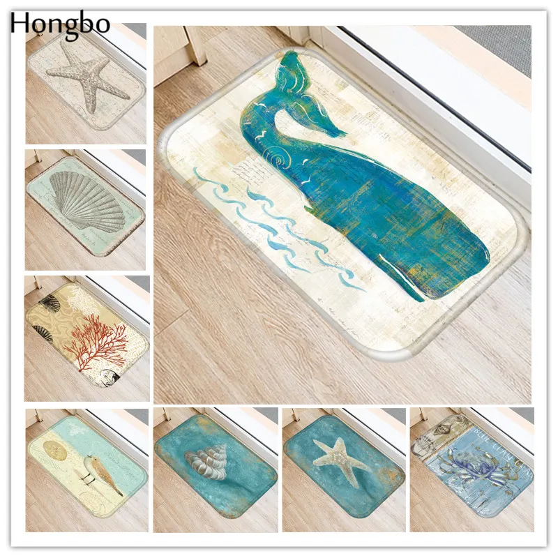 Hongbo New Anti-Slip Carpets Marine Life Print Mats Bathroom Floor
Kitchen Starfish Conch Seahorse Whale Turtle Pattern Rugs