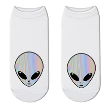 Новинка, милые носки с 3D принтом пришельцев, женские короткие носки с милым котом из мультфильма, Kawaii, эластичные хлопковые носки с изображением кота для женщин