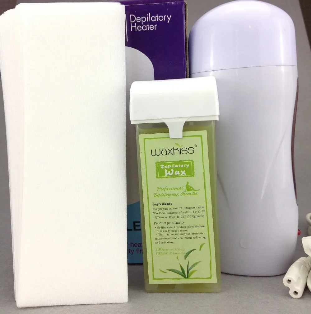 Waxkiss Wax Heater Set Green Tea Depilation Wax 100g Epilator 110v