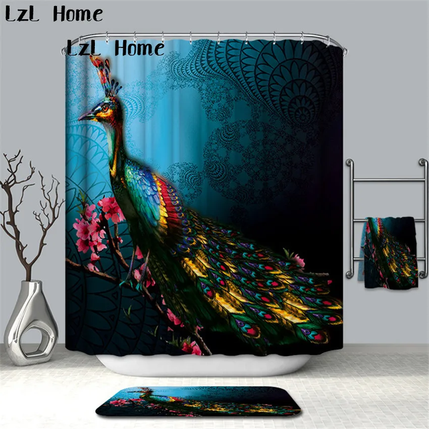 

LzL Home Elegant Peacock Bird Shower Curtain Polyester Waterproof Mildew Resistant Bath Curtain Home Bathroom Decor High Quality