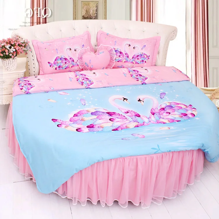 DreamingBLUE кружева круглая кровать постельного белья King SIZE 8 ноги домой сладкий цветок DuvetCover Bedskirt наволочка наборы