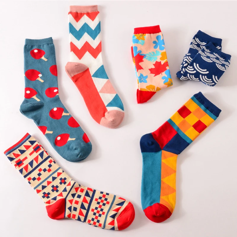 1PC Fashion Happy Socks British Wind Geometric Hit Color Personality Couple Male Cotton Sox Women Socks Calcetines Hot sockwell compression socks