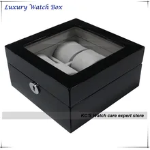 Black + Gray Grossy Finish Wooden Watch Case Clear Lid for Watches Display Best Gift Box for Father GC02-LG3-06BH