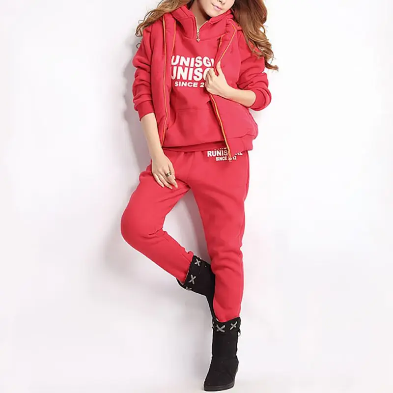 3PCS Running Sets Womens Hoodies Warm Women letter Tracksuit Set Thicken Sweat Tops Pants Suit Female Plus Velvet Thick Clothing