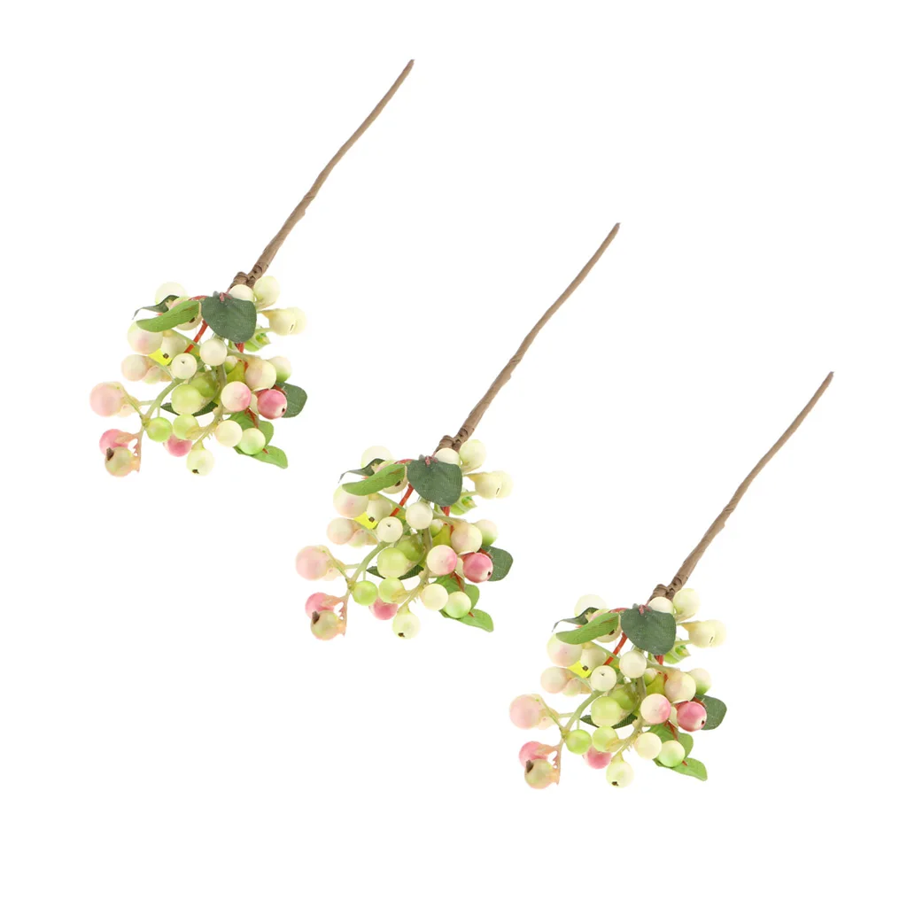 3pcs Artificial Fruits Berry Sprays for Holiday Decorating and Christmas Wedding Flower Arrangements Pink