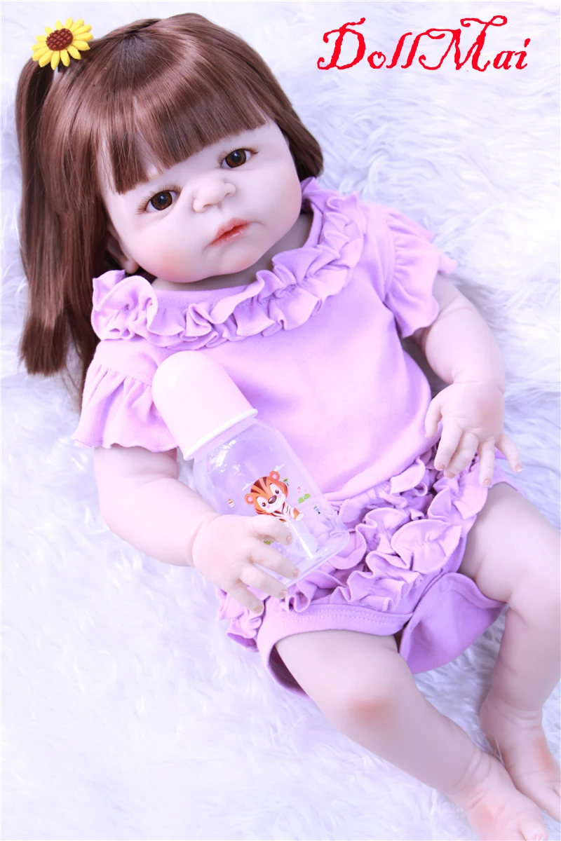 

Full body silicone reborn baby girl dolls 22"55cm real newborn babies dolls toys rooted hair bebe alive bonecas