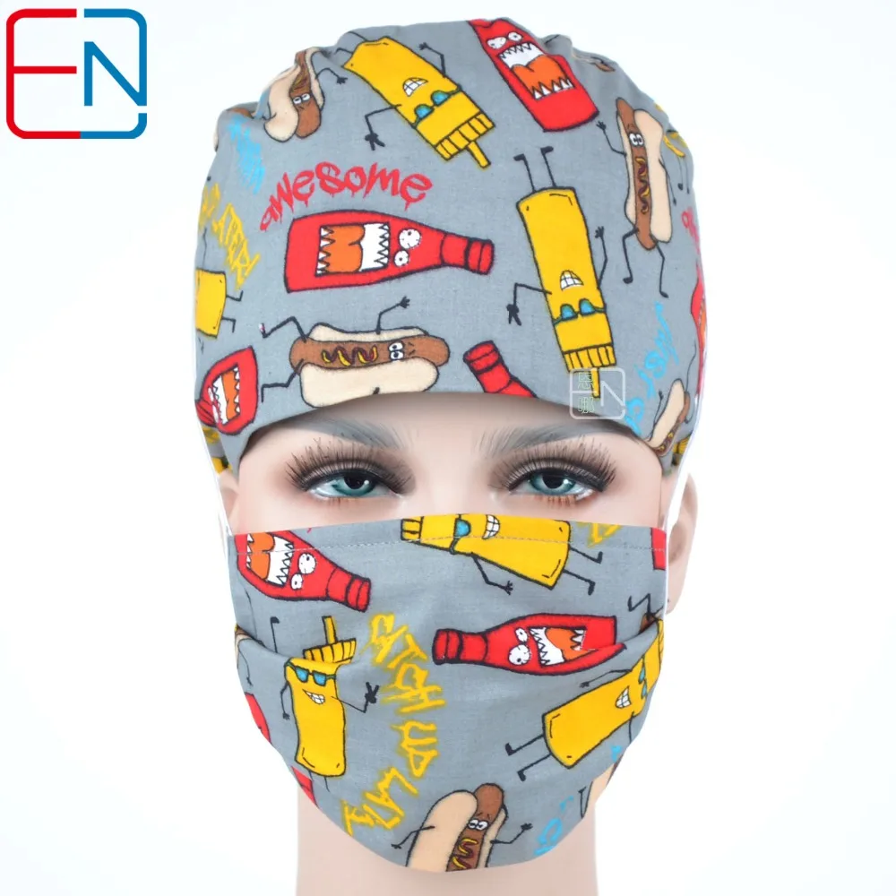 Хирургические колпачки, высокое качество facric медицинские колпачки с sweatband - Цвет: Cap and mask