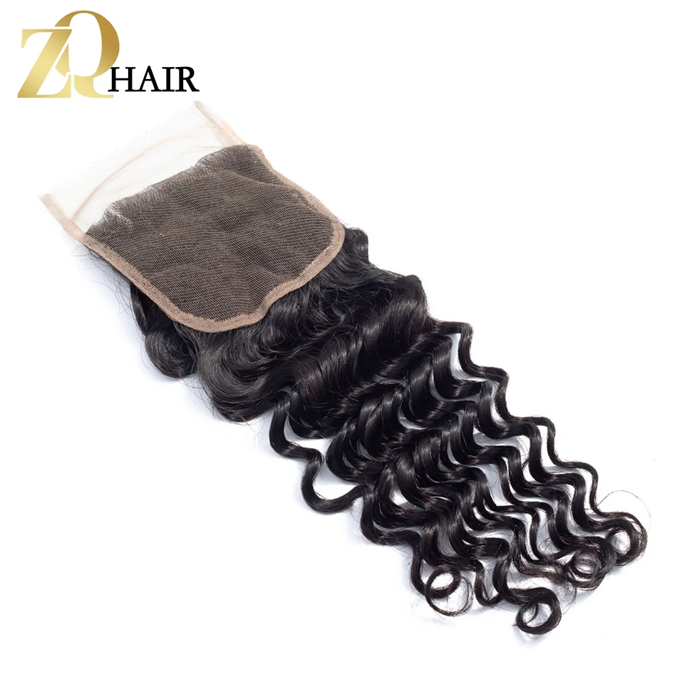 ZQ 4*4 Кружева закрытия глубокая волна волос ткет бразильские человеческие волосы расширения не Реми естественный цвет бесплатная доставка
