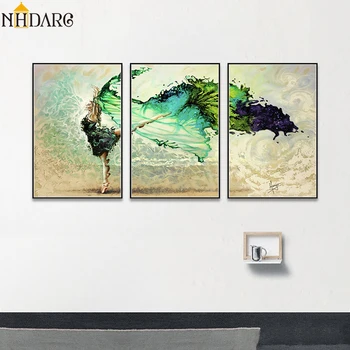 

3 Pictures one Set Modern Green Dance Girl Poster and Prints Canvas Print Painting Art Wall Pictures for Living Room Home Decor
