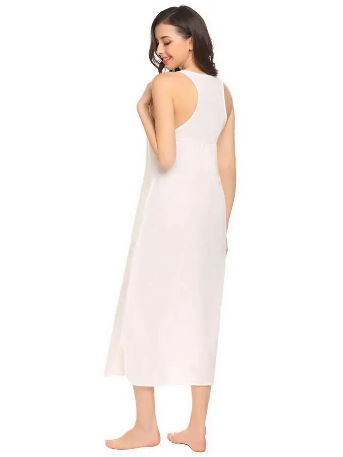 Ekouaer хлопковое Ночное платье, свободная длинная ночная рубашка без рукавов, женская ночная рубашка для отдыха, женское платье для сна плюс