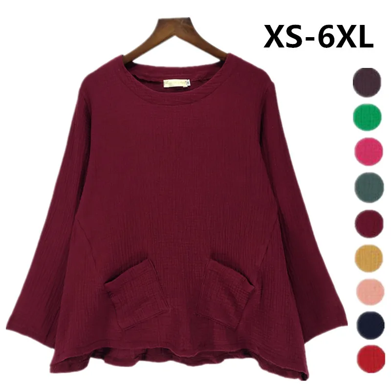 

Popular vintage comfortable women blouse ,candy colors loose casual cotton linen shirts,plus size 5xl 6xl clothes Femininas