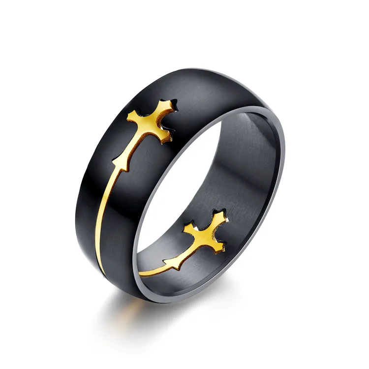 Разделяемое кольцо с крестом для мужчин и женщин черного цвета из нержавеющей стали крутое мужское повседневное дизайнерское ювелирное обручальное кольцо