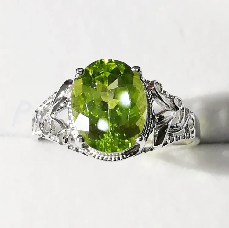 Peridot ring 2CT gem Women rings Natural peridot ring 925 sterling