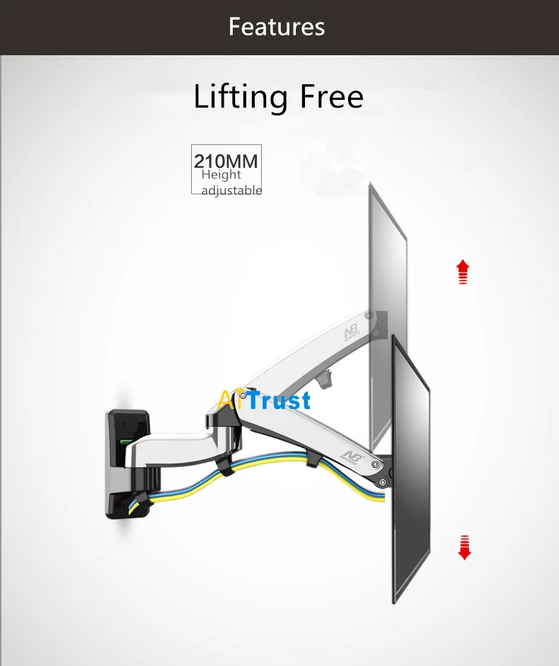 NB F300 ТВ настенное крепление 30-40 дюймов монитор держатель газовая пружина свободный подъем поворотный растягивающийся наклон подставки алюминиевый длинный кронштейн