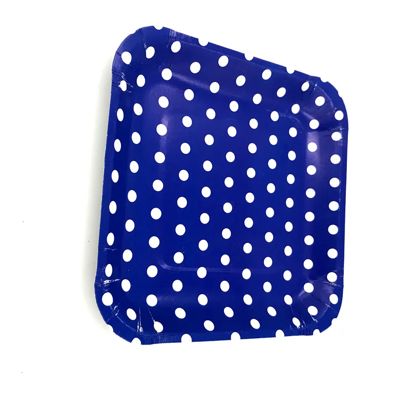 7inches 10pcs/lot blue polka dots plates square plates baby shower