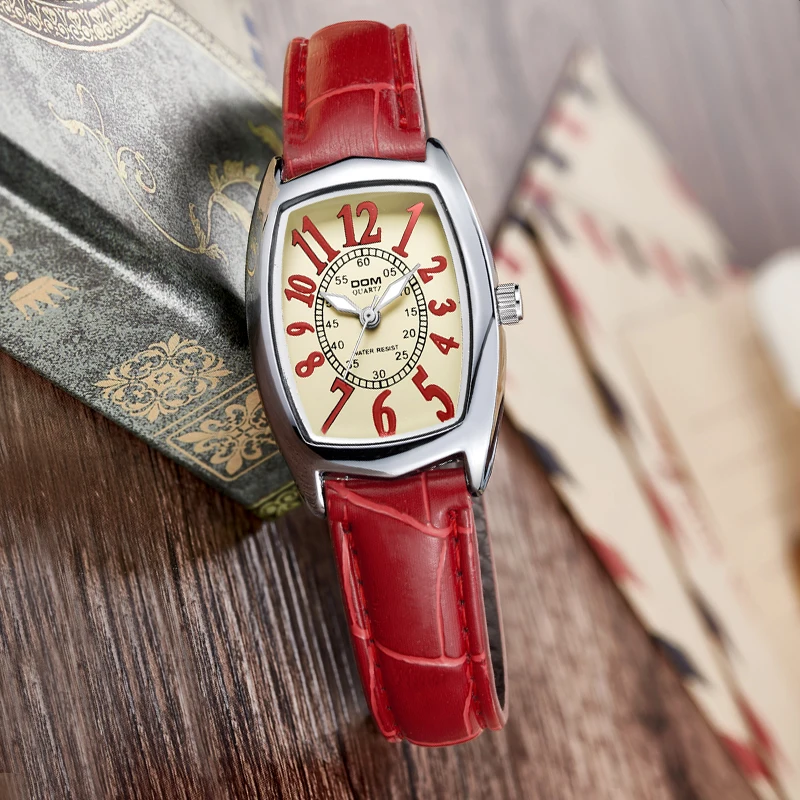 DOM Элитный бренд водостойкие Стиль Часы кварцевые кожа для женщин reloj de las mujeres