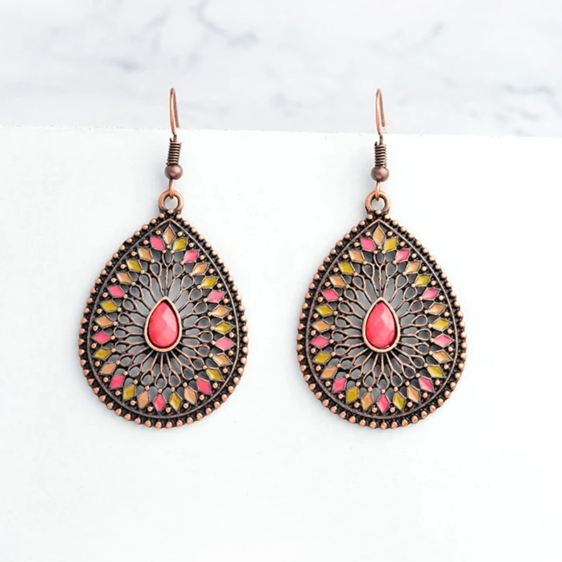 

Hollow Water drop Earrings Tibetan Bronze Bohemia Vintage Drop Dangle Earrings for Women dangling Wholesale Wedding Jewelry Gift